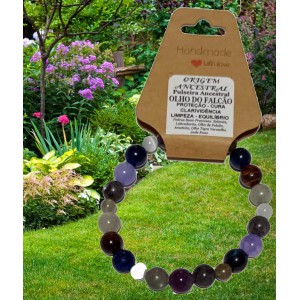 PULSEIRA ANCESTRAL - OLHO DE FALCÃO (C/ PEDRAS SEMI-PRECIOSAS)